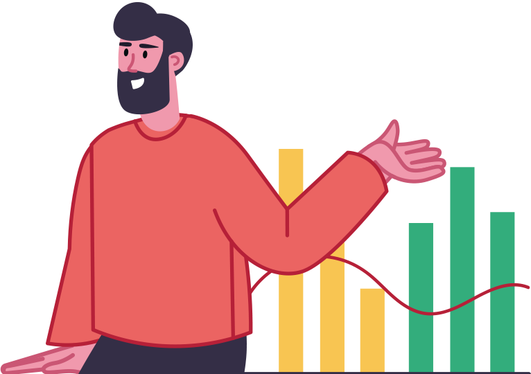 Man standing next to a chart of data